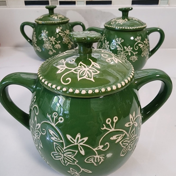 Temptations Green Floral Lace Ceramic Set of 3 - Picture 6 of 8